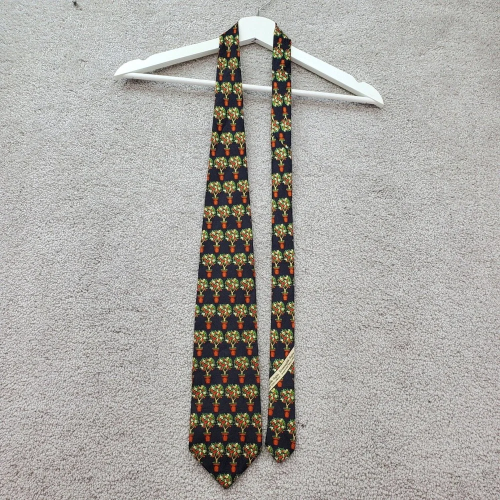 Ermenegildo Zegna Silk Necktie Mens One Size Multicolor Fruit Tree Print Novelty